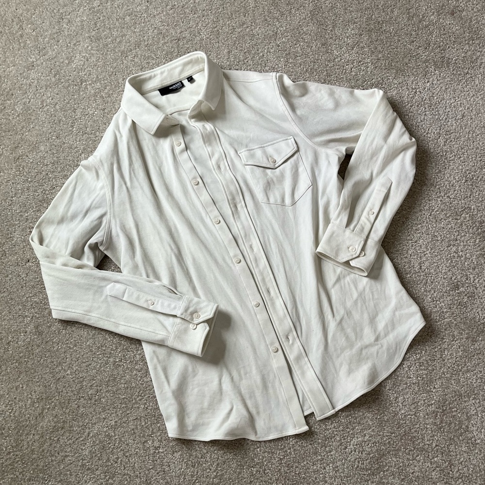 Men’s Murano Liquid Luxury Slim Fit Cream Casual Button Down Shirt Size Large
